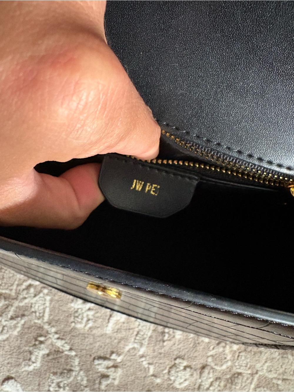 JW PEI Fae Black Croc-Embossed Mini Crossbody with Gold Accents and two handles - Picture 7 of 7